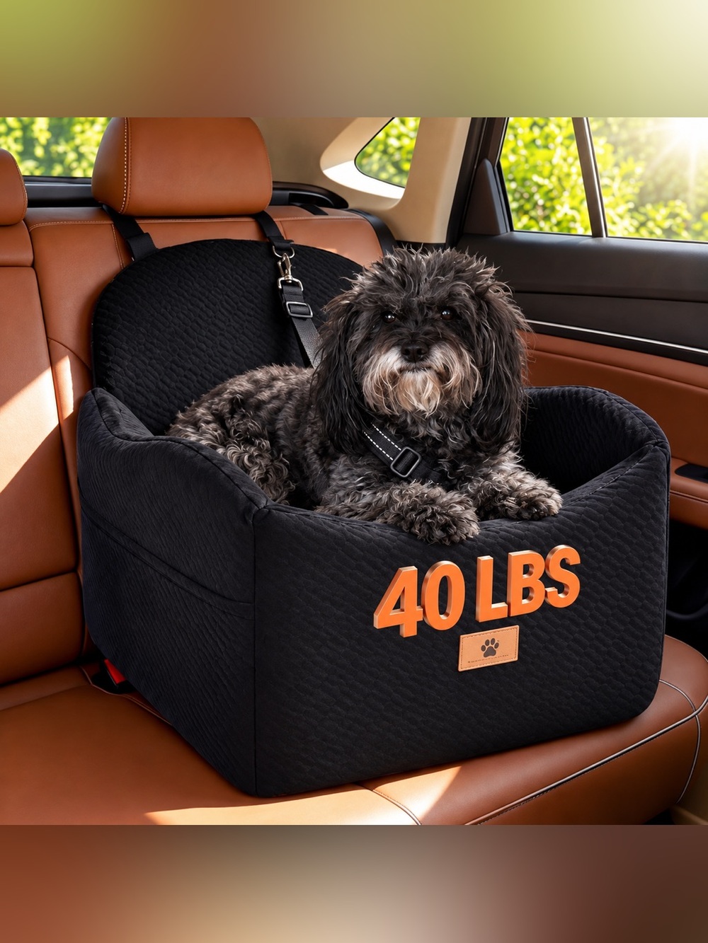 Luxury Plush Dog Car Booster Seat Black – Up to 40 lbs
